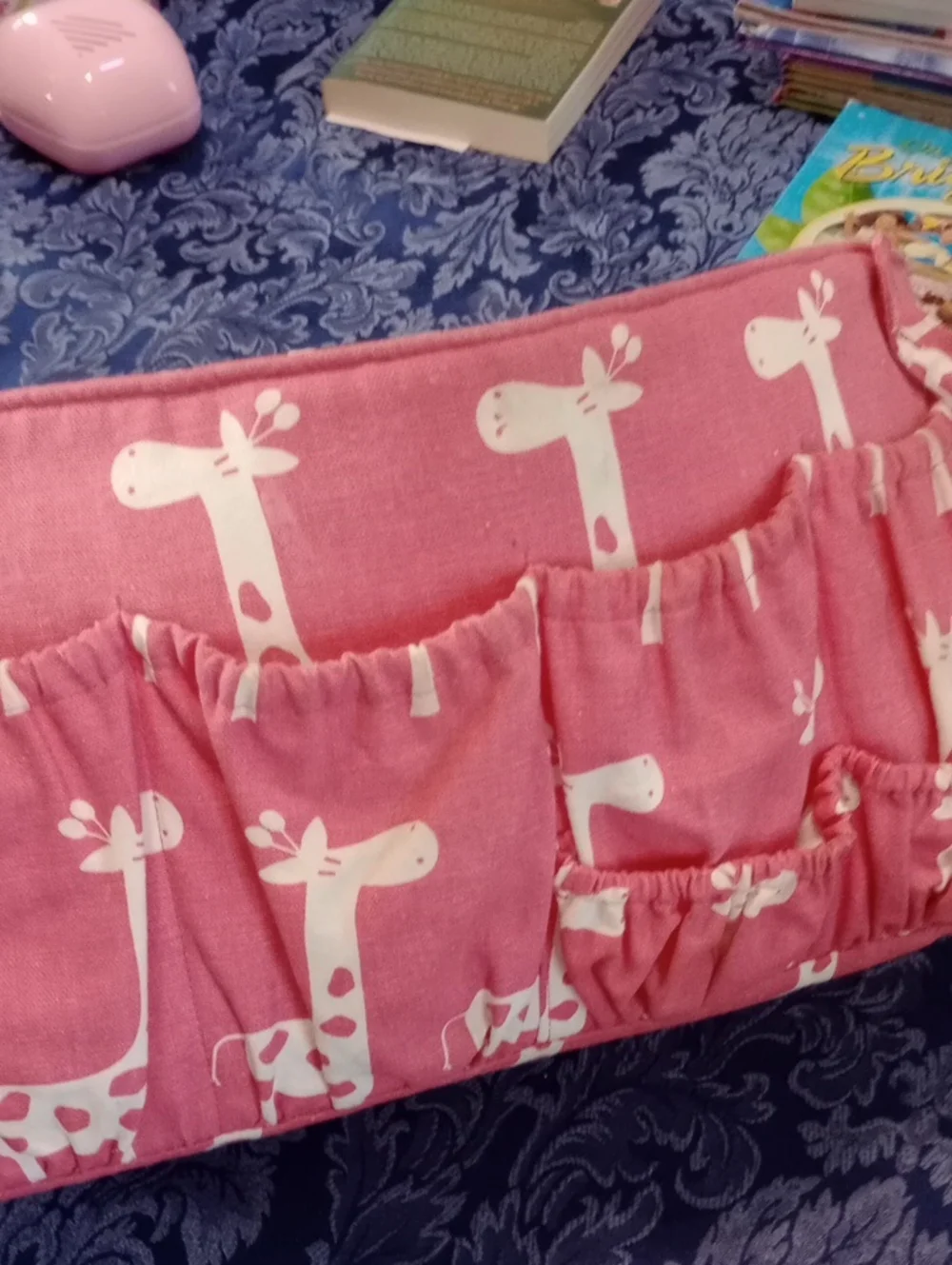 Handmade Pink Kids Organizer Caddy with Giraffe Print
